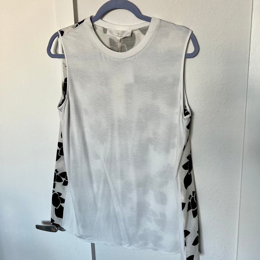 NWT THAKOON ADDITION Combo Tank Sz M White Black $335 Floral Silk Cotton Top